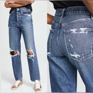 AGOLDE 90s Distressed Straight-Leg Blue Jeans High Rise Loose Fit Size 26